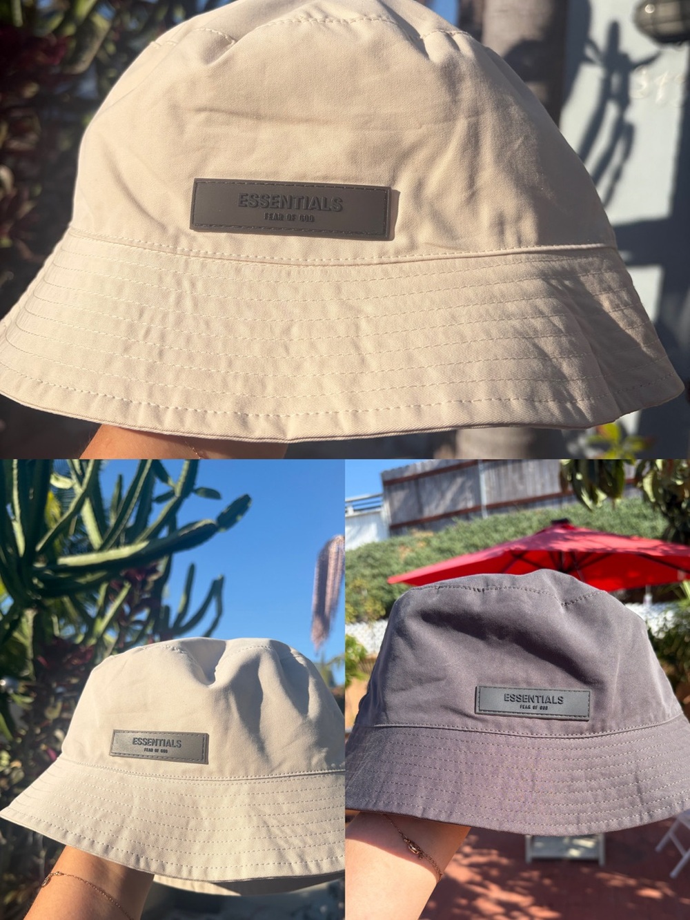 NWOT BUNDLE 3 ESSENTIALS FEAR OF GOD Bucket Hat Gray,Beige,Sage- Size L/XL